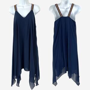 Alloy Chiffon Midi Dress S Navy Sheer Handkerchief Flowy Boho Beach Festival